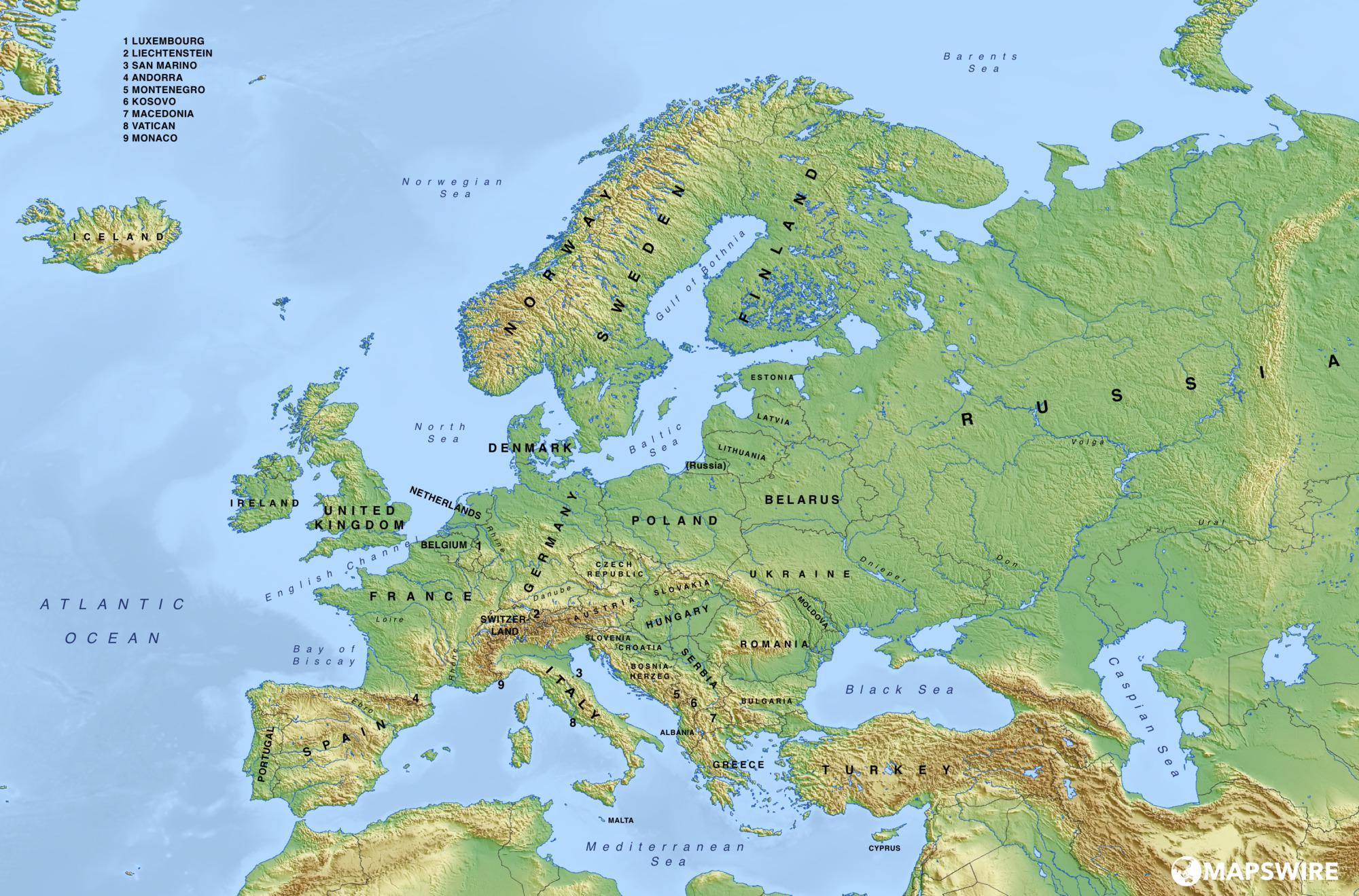 Europe Physical Map Large 